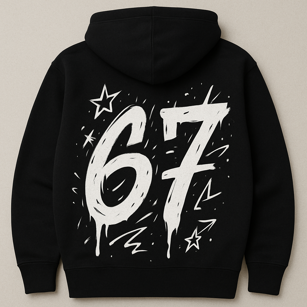 Black hoodie with graffiti-style white 67 design – Dare 2 Wear Lebanon