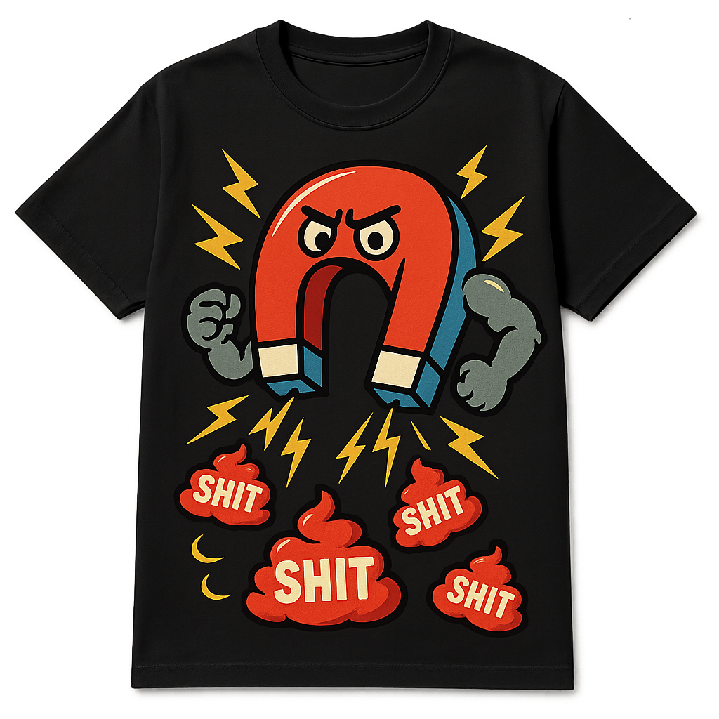 Shit Magnet T-shirt by Dare 2 Wear – bold comic-style design in black and white.