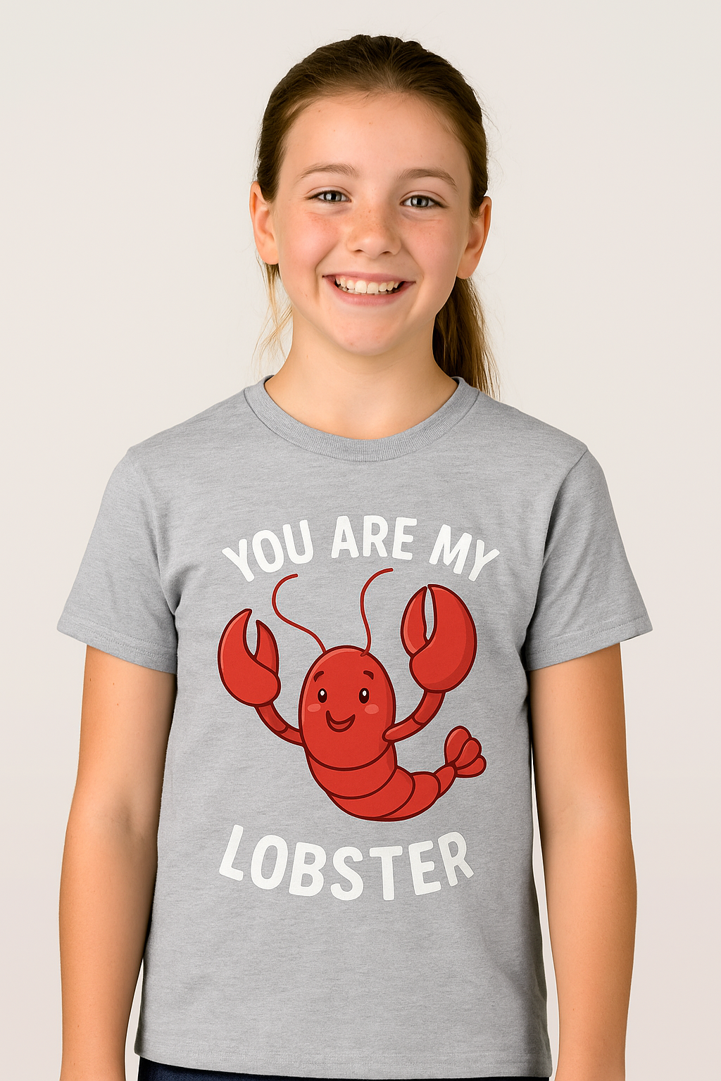Grey t-shirt with funny red lobster graphic and the phrase “You Are My Lobster” – perfect gift shirt for couples