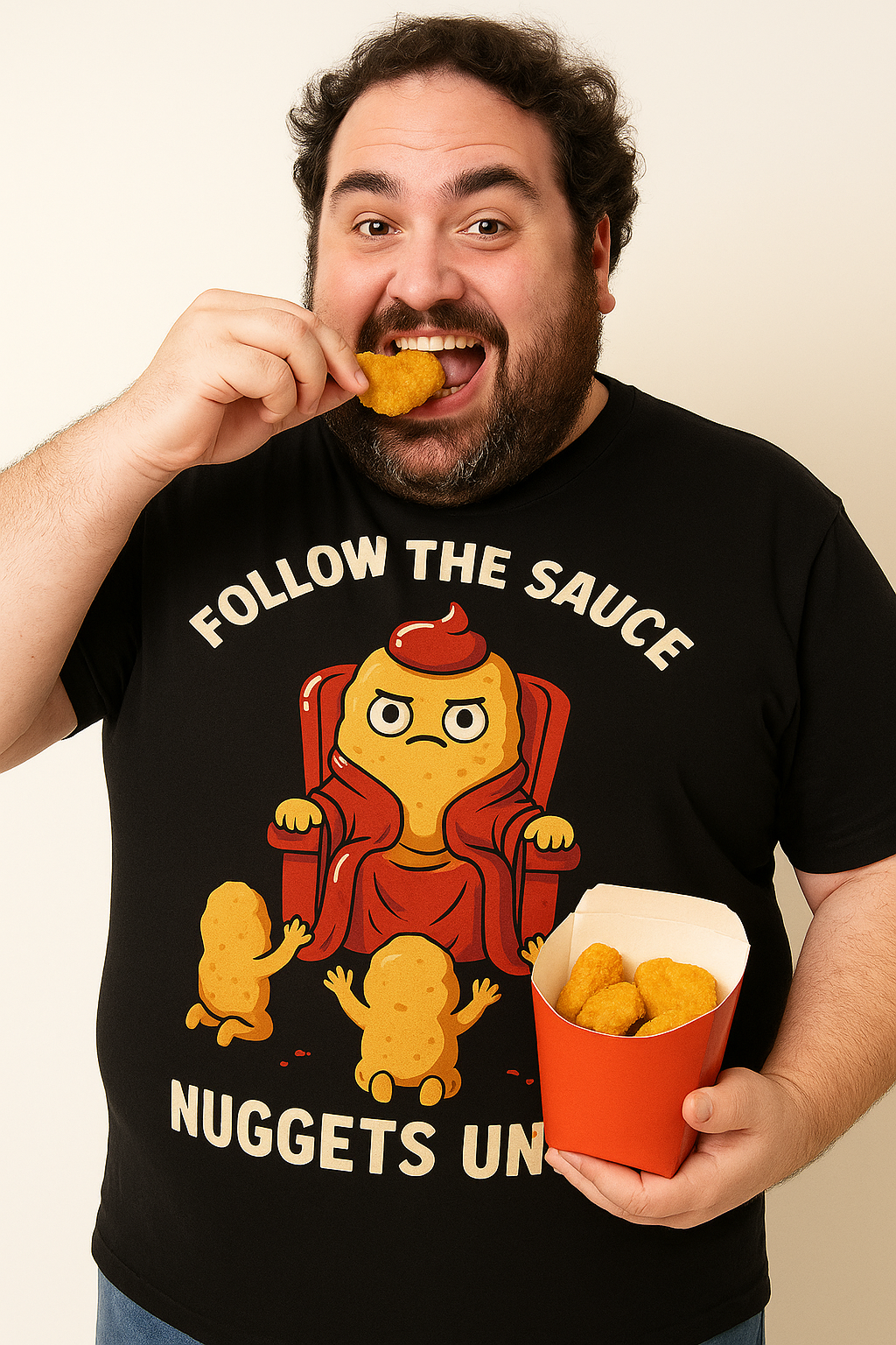 Model wearing Follow the Sauce tee – funny Lebanese streetwear by Dare 2 Wear