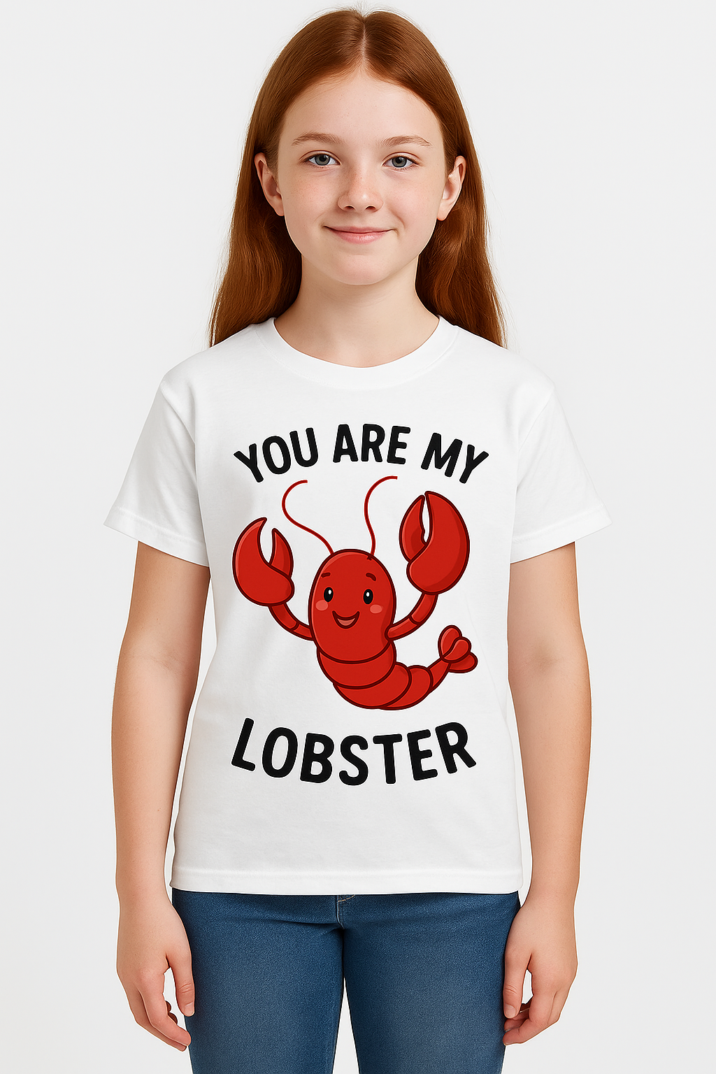 White t-shirt with funny red lobster graphic and the phrase “You Are My Lobster” – perfect gift shirt for couples