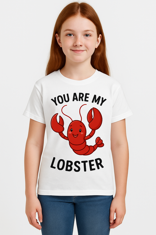 White t-shirt with funny red lobster graphic and the phrase “You Are My Lobster” – perfect gift shirt for couples
