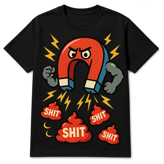 Shit Magnet T-shirt by Dare 2 Wear – bold comic-style design in black and white.